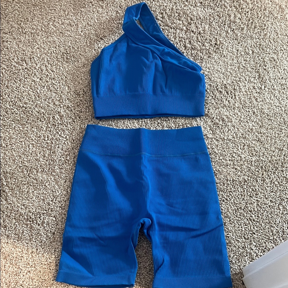 Amazon Women's Blue Athletic Shorts Set